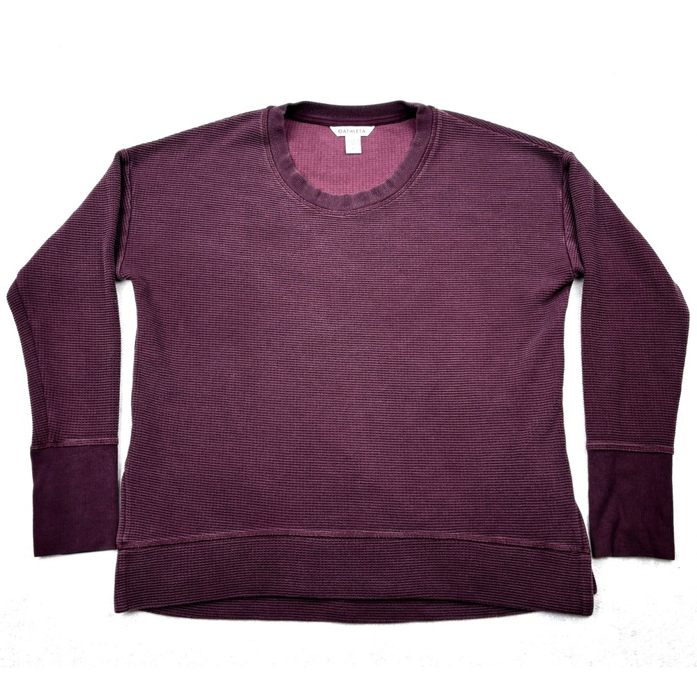 Athleta Sweatshirt Womens Large Burgundy Waffle Knit Thumbhole Pullover Top